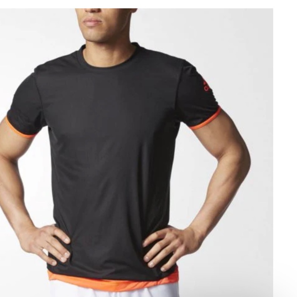 adidas shirt Black Short Sleeve Athletic Tee with Orange Accents reversible